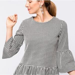 Tyler Boe Crosby Peplum Top Houndstooth Jacquard Knit Classic Black White XS
